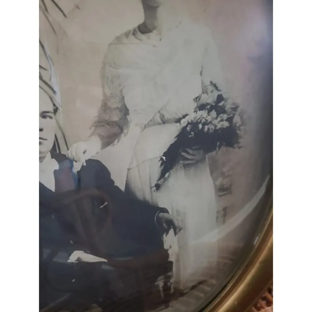 Antique Wedding Portrait Gilded Bubble Glass Frame Art Deco Gothic Victorian Art